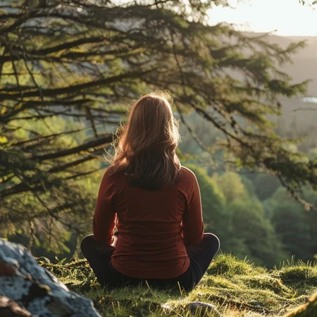 woman doing meditation and mindfulness work after attending an ayahuasca retreat with One Soul Retreats